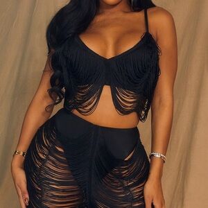 PRETTYLITTLETHING Shape Black Fringe Bralet